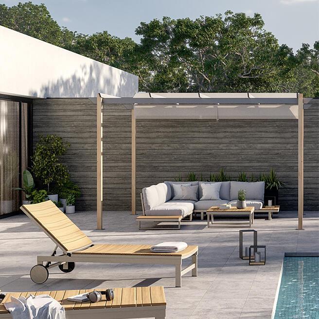 Set De Porche Naterial Menorca Beige De Aluminio Para 5 Personas