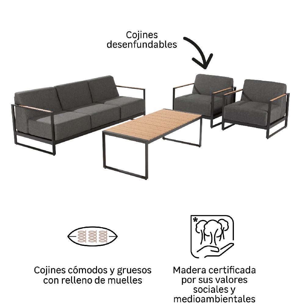 Set De Porche NATERIAL Noxia De Aluminio/madera Negro Para 5 Personas