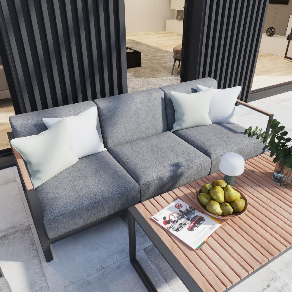 Set de porche NATERIAL Noxia de aluminio/madera negro para 5 personas