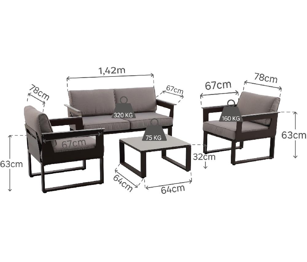 Set De Porche NATERIAL Odyssea De Aluminio Moka Para 4 Personas