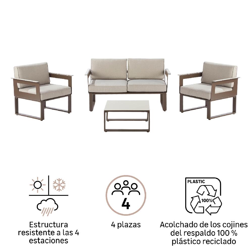 Set de porche NATERIAL Odyssea de aluminio moka para 4 personas