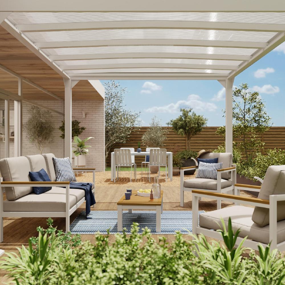 Set de porche NATERIAL Oris II de aluminio blanco/beige para 5 personas