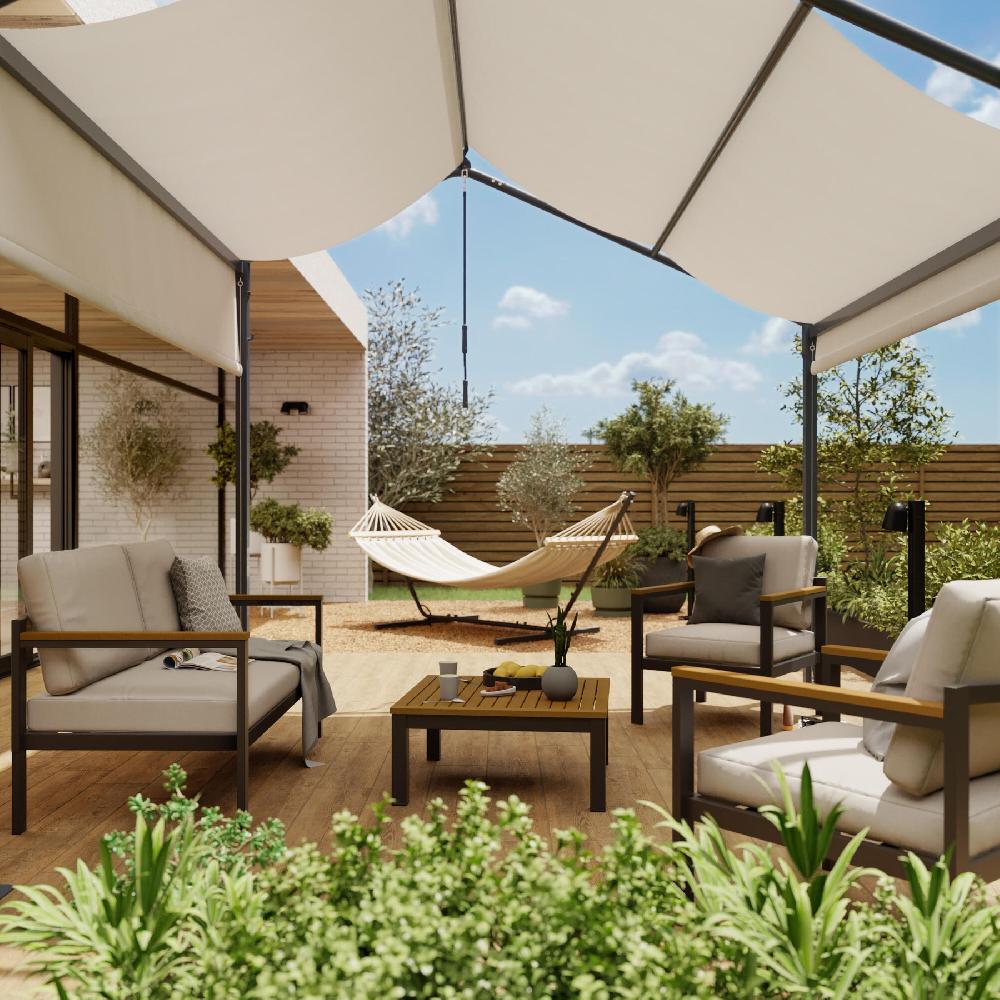 Set De Porche NATERIAL Oris II De Aluminio Gris/beige Para 4 Personas