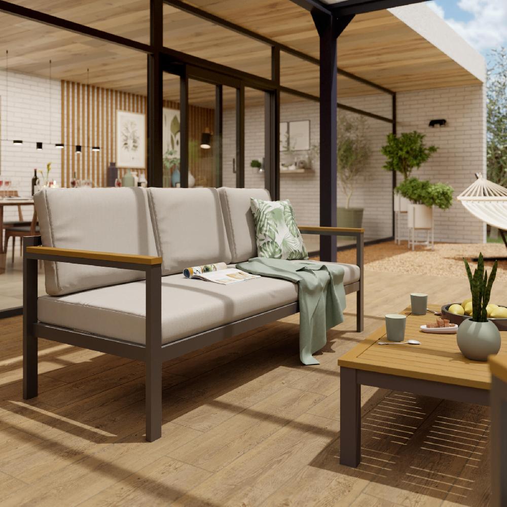 Set de porche NATERIAL Oris II de aluminio gris/beige para 5 personas