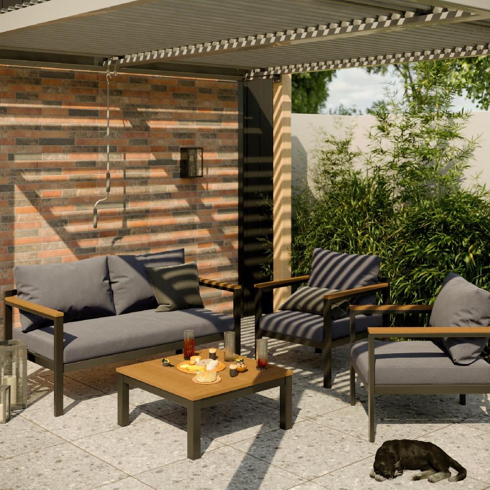 Set de porche NATERIAL Oris II de aluminio gris para 4 personas