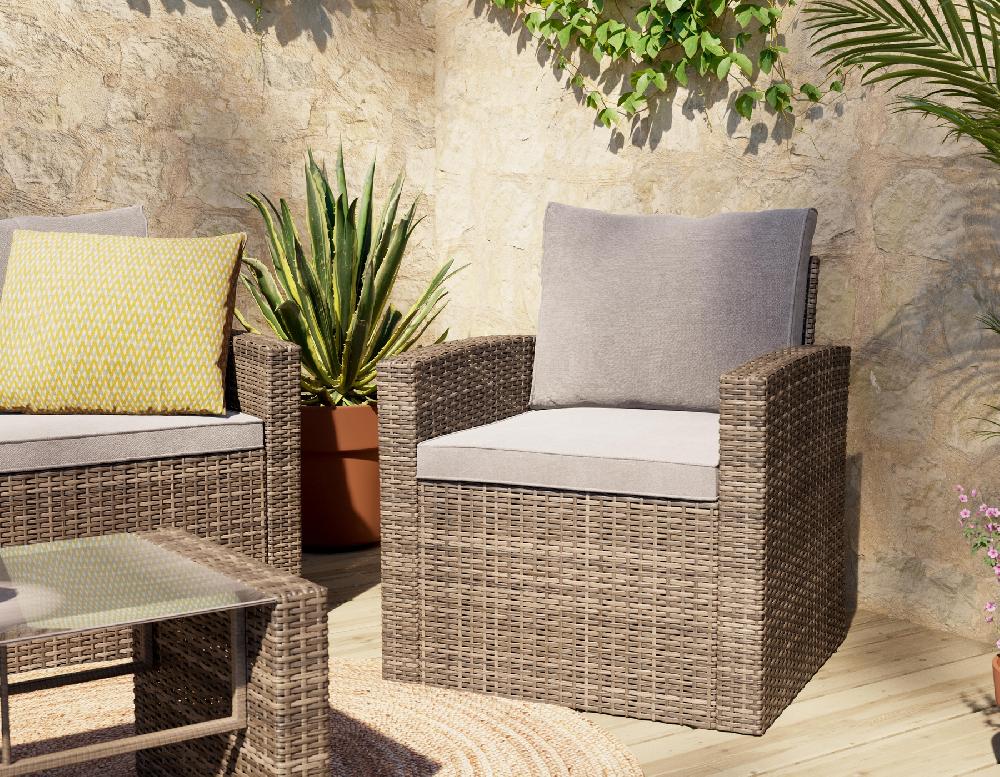 Set De Porche Toscana Living De Resina Blanco/natural Para 4 Personas