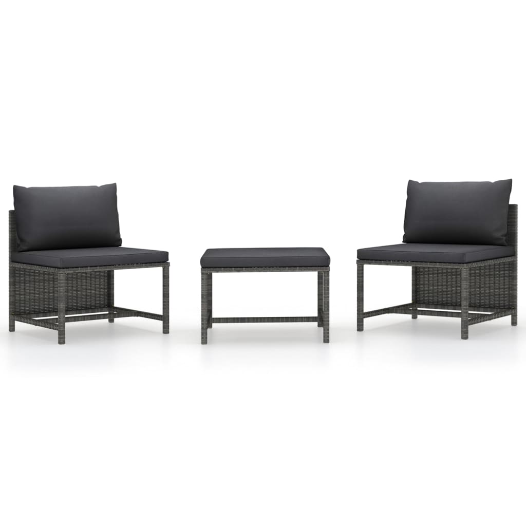Set De Sofás De Jardín 3 Piezas | Conjunto De Comedor | Conjunto De Descanso Y Cojines Ratán Sintético Gris CFW131998