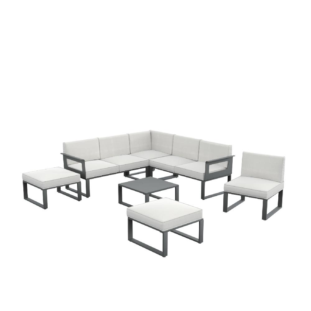 Set De Sofás Y Mesa Baja Odyssea De Aluminio Antracita Para 7 Personas