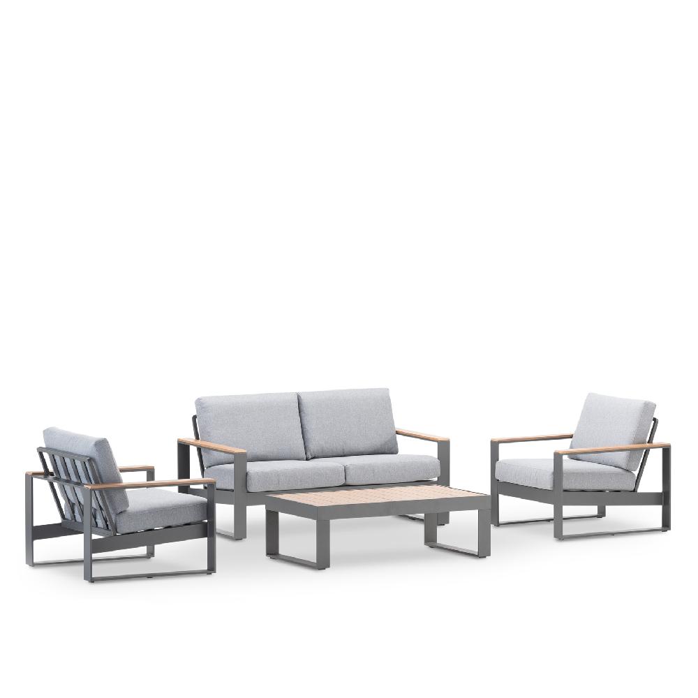 Set jardin 4 plazas aluminio antracita efecto madera - Manhattan