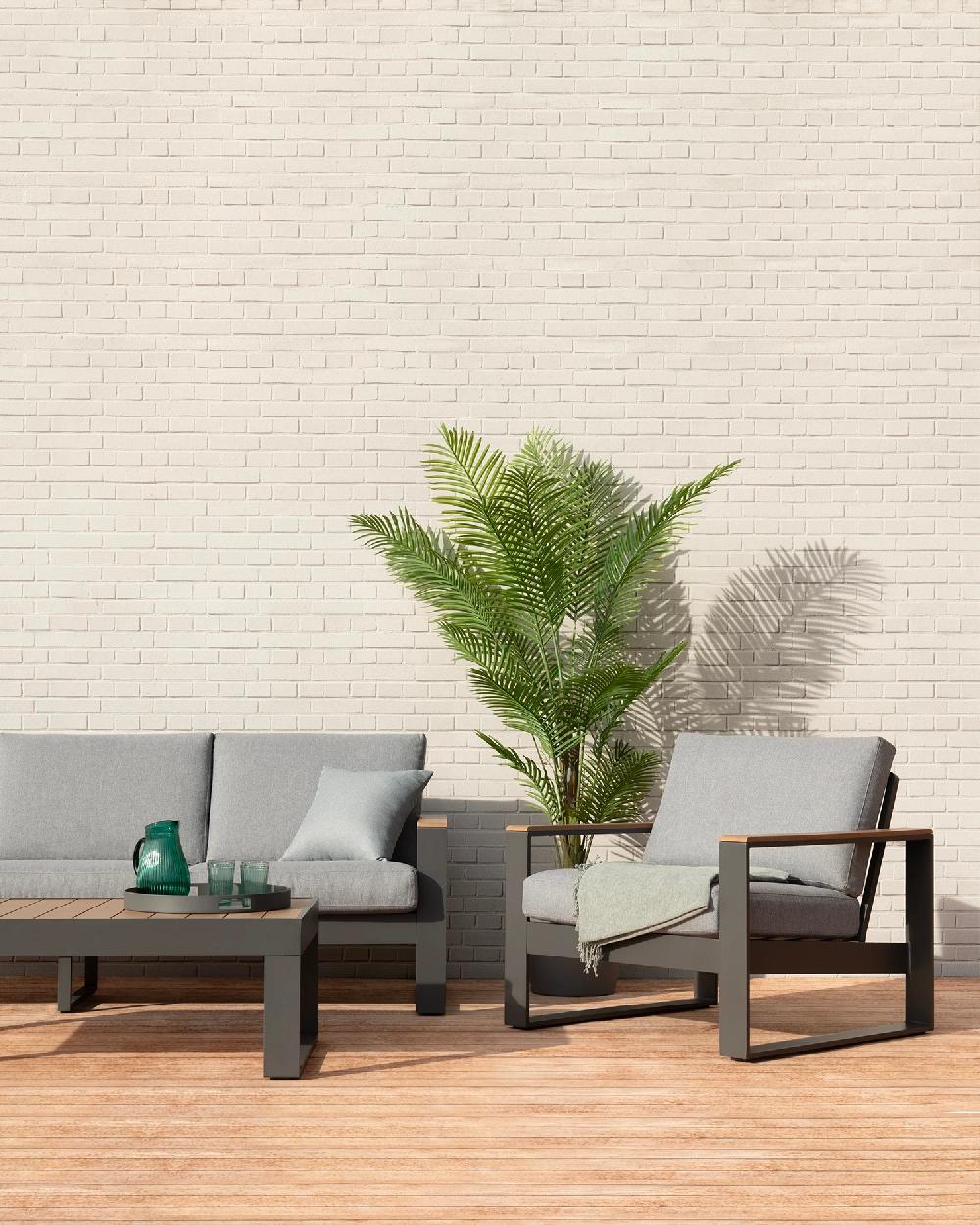 Set Jardin 5 Plazas Aluminio Antracita Efecto Madera - Manhattan