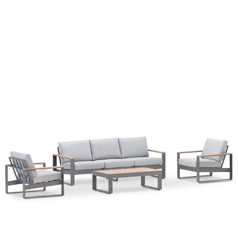 Set jardin 5 plazas aluminio antracita efecto madera - Manhattan