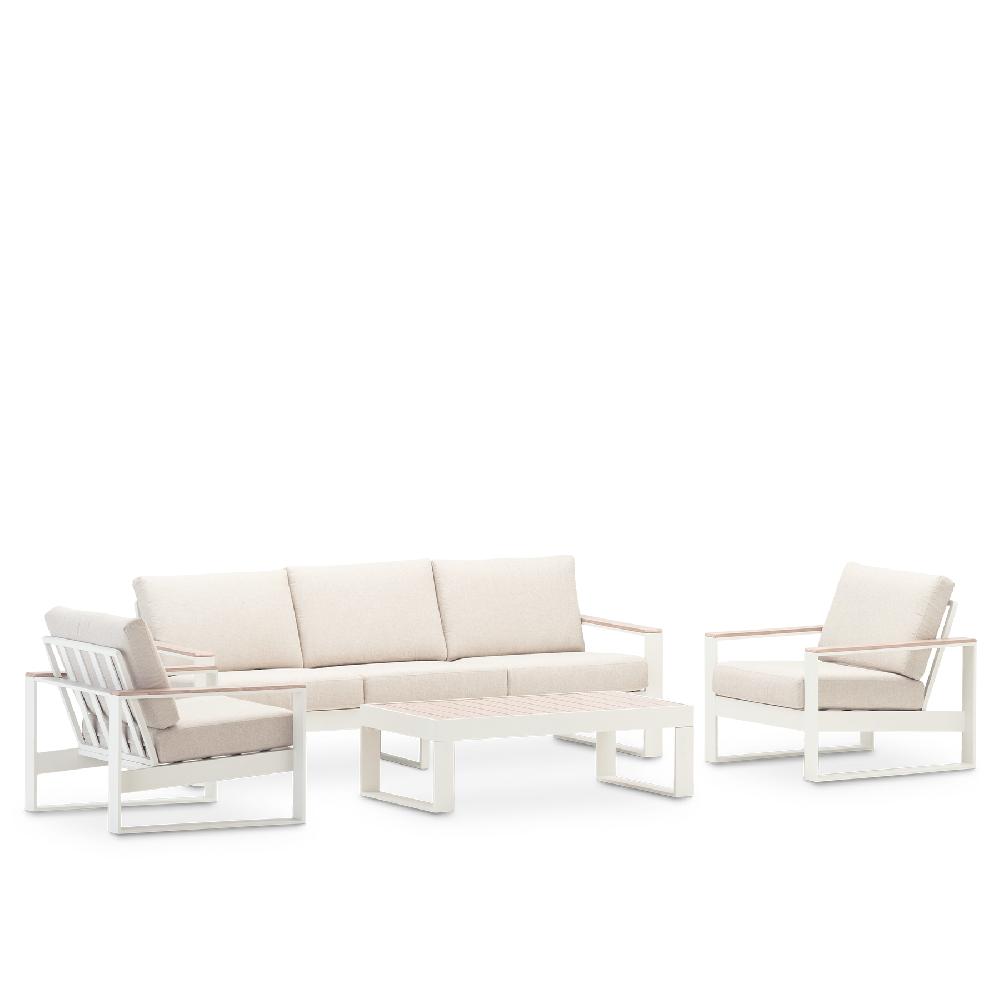 Set Jardin 5 Plazas Aluminio Blanco Efecto Madera - Manhattan