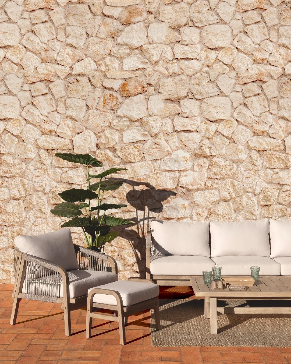 Set Jardin 5 Plazas Con Reposapies Madera Y Cuerda Beige - Siena