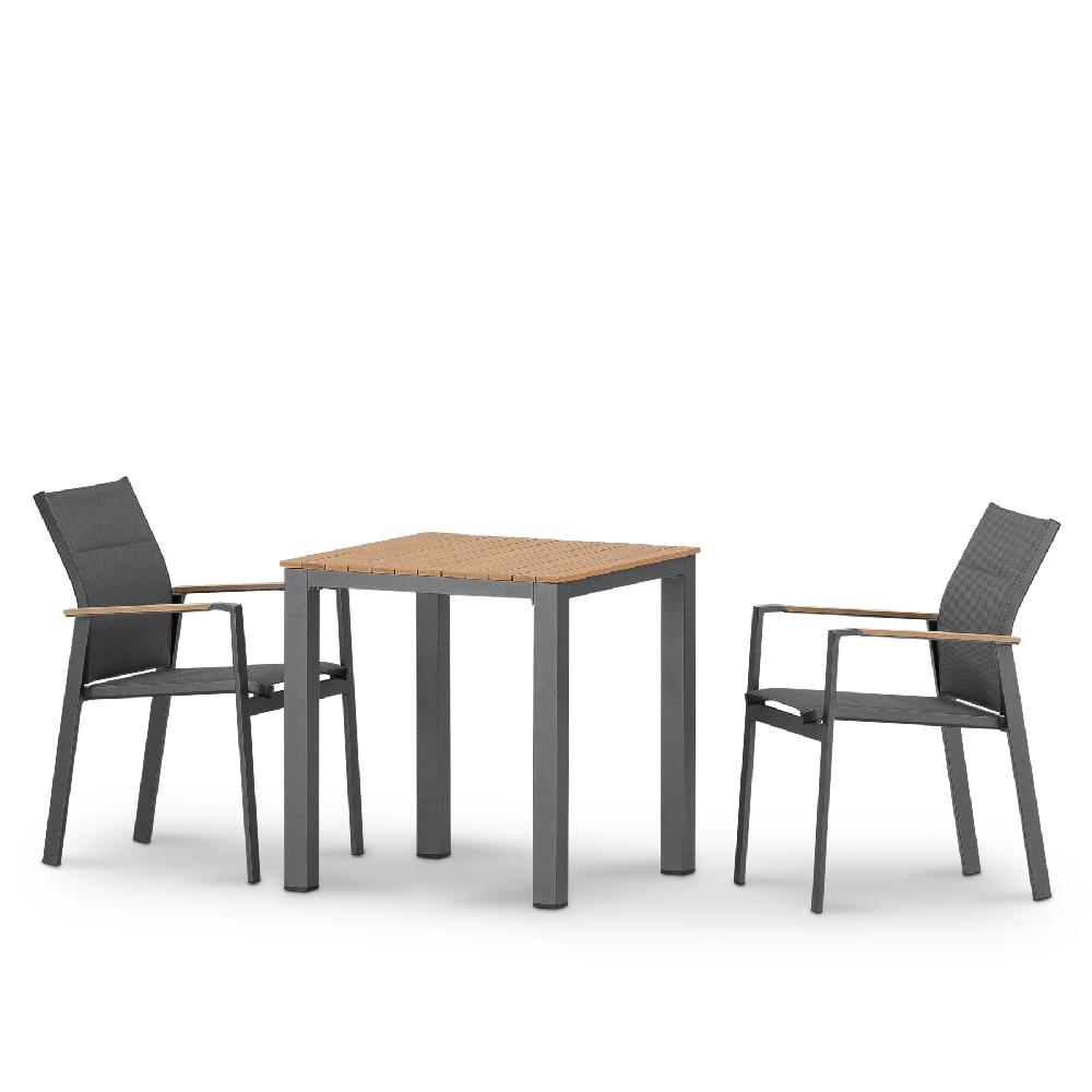 Set jardin mesa 70x70 y 2 sillas de textileno y aluminio antracita oscuro - Osaka