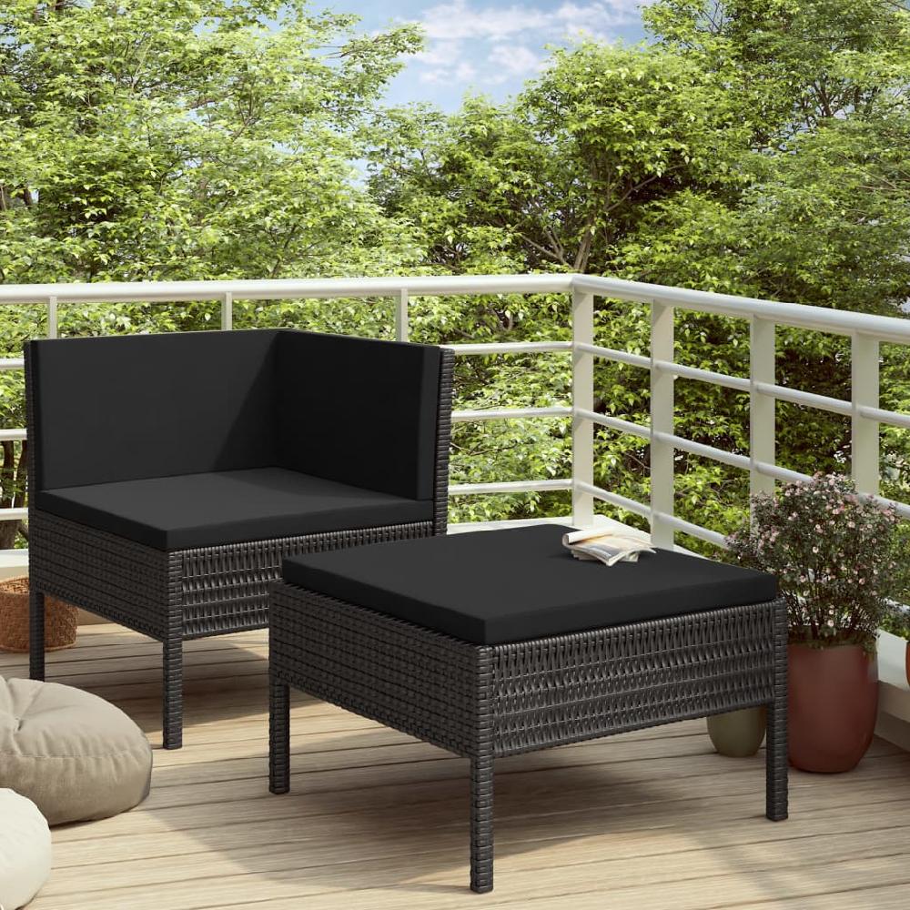 Set Muebles De Jardín 2 Piezas | Sofá De Jardín | Conjunto De Comedor Y Cojines Ratán Sintético Negro CFW89635