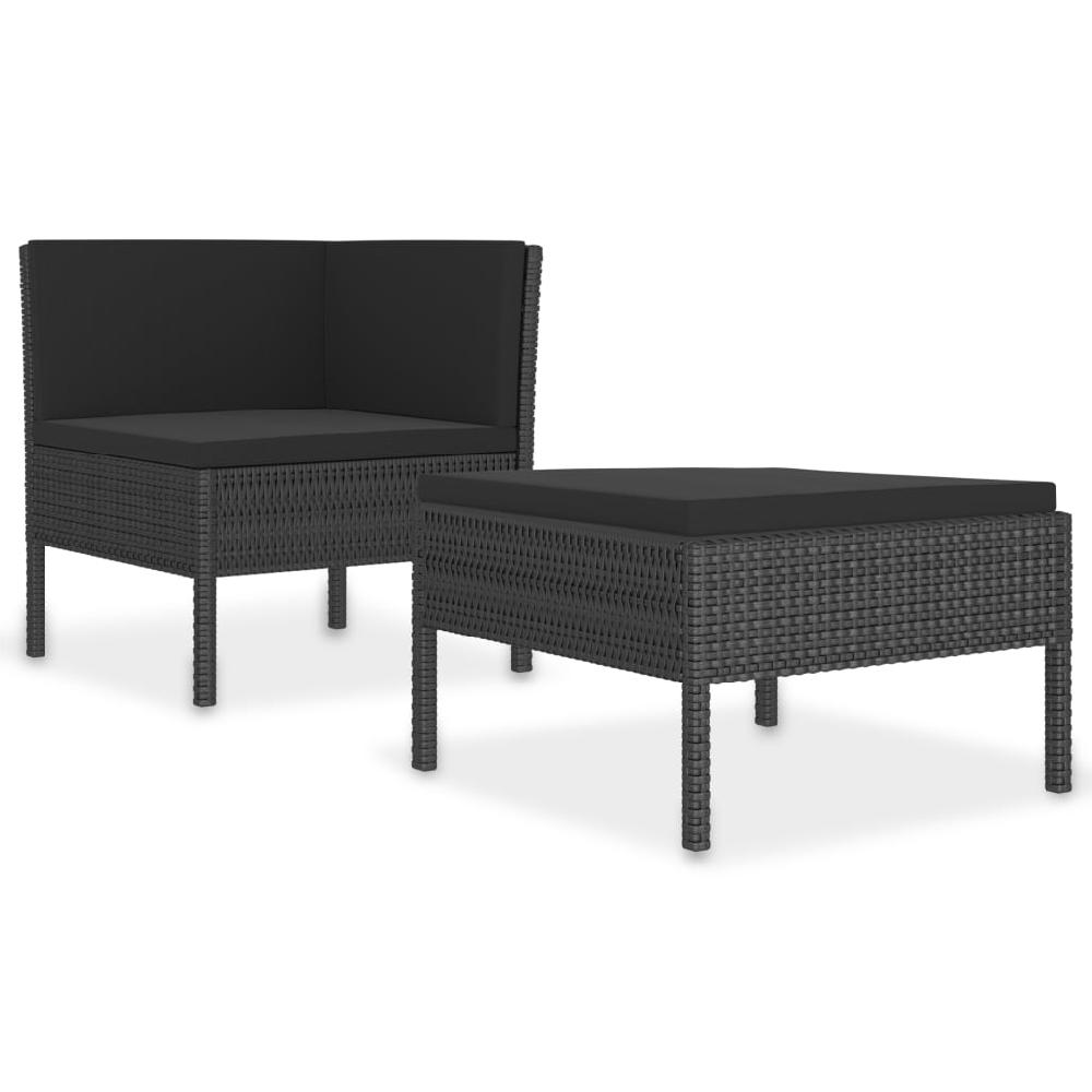 Set muebles de jardín 2 piezas | sofá de jardín | Conjunto de comedor y cojines ratán sintético negro CFW89635