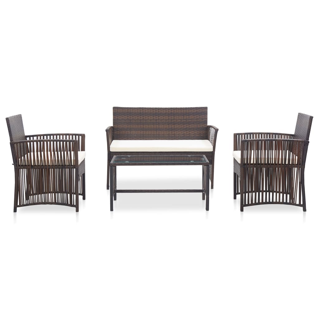 Set Muebles De Jardín 4 Piezas Y Cojines Ratán Sintético Marrón