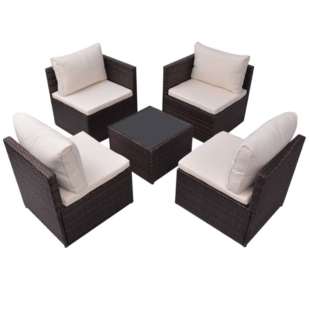 Set Muebles De Jardín 5 Piezas Y Cojines Ratán Sintético Marrón