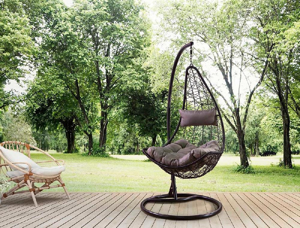 Silla Colgante Mecedora Once. Muebles De Jardin O Terraza Blanco Cojines Azul