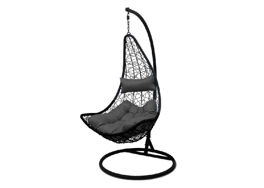 Silla Colgante Mecedora Once. Muebles de Jardin o Terraza Negro Cojines Gris
