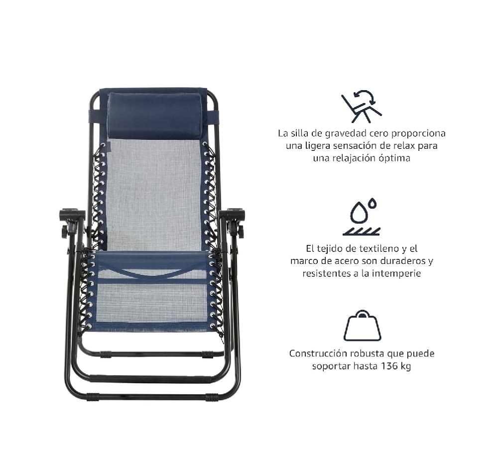 Silla Gravedad Cero Silla De Patio Reclinable Tumbona Plegable De Descanso Ajustable Con Reposacabezas Azul