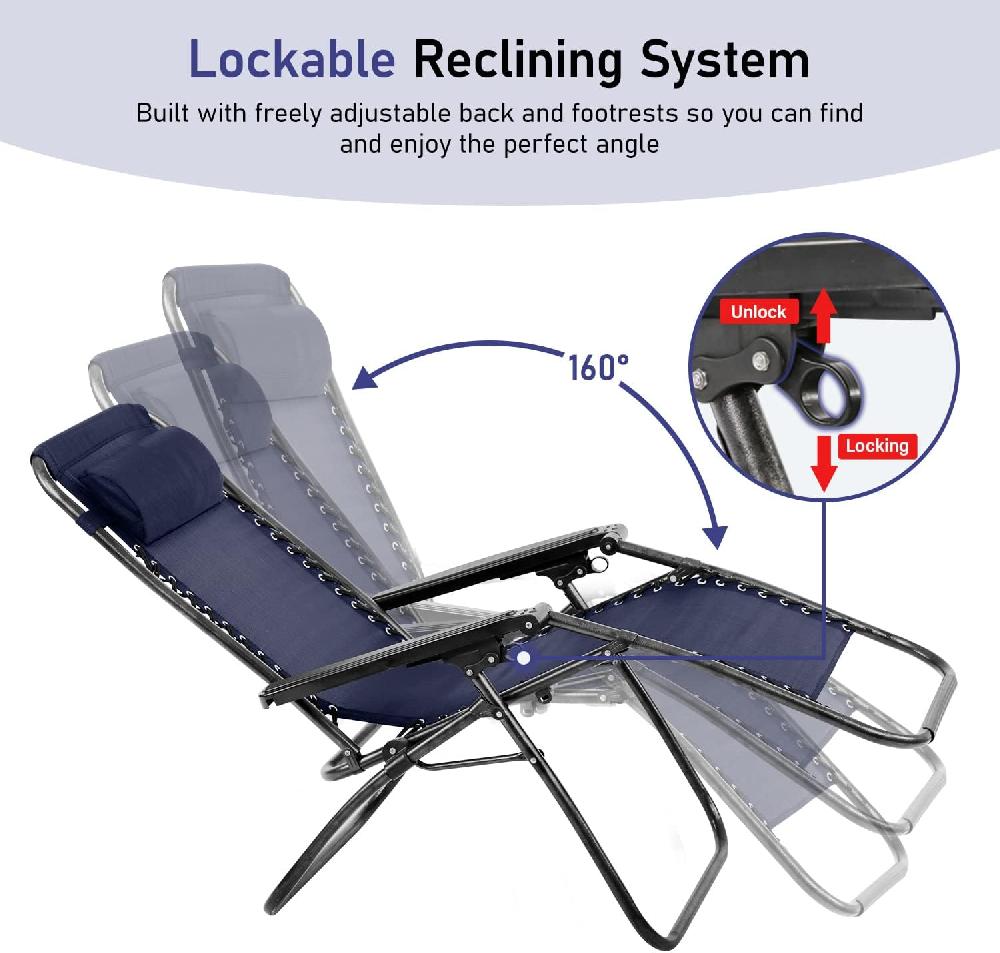 Silla Gravedad Cero Silla De Patio Reclinable Tumbona Plegable De Descanso Ajustable Con Reposacabezas Azul