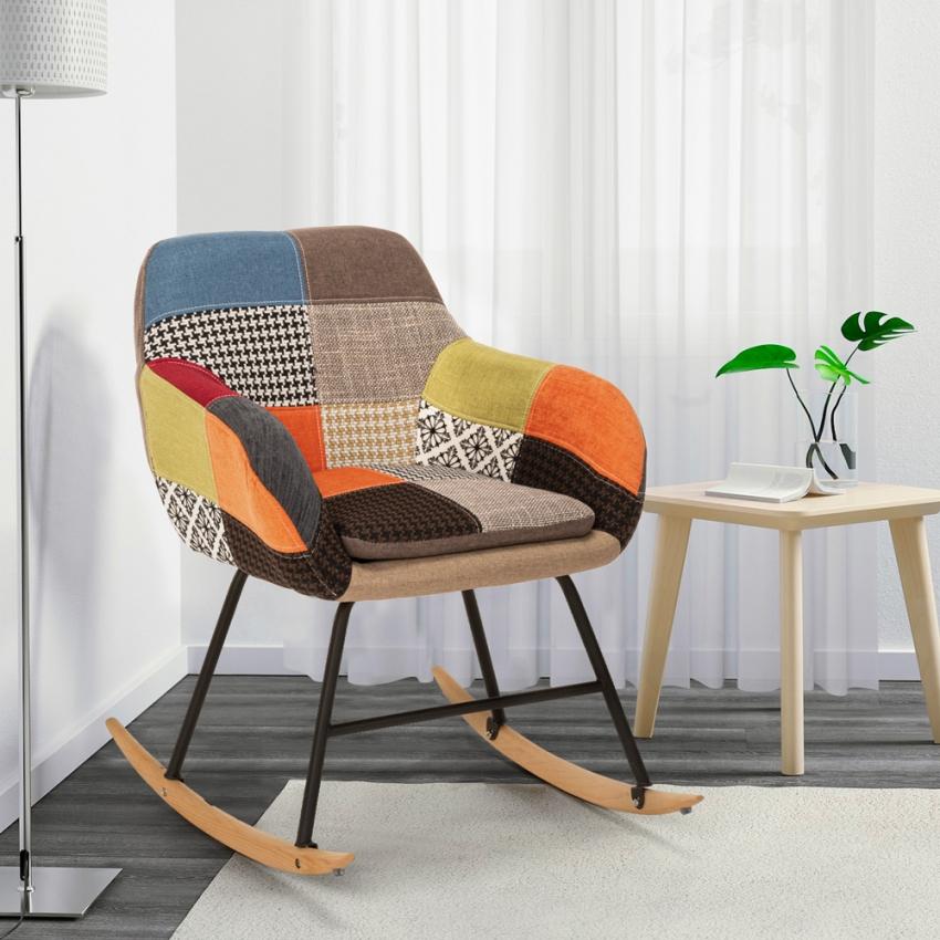 Silla Mecedora De Tela Patchwork De Diseño Moderno Woodpecker - Patchwork 3