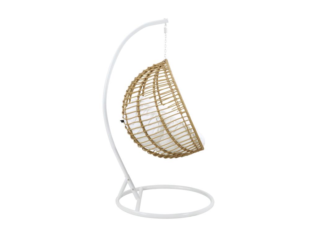 Sillón Balancín De Resina Trenzada - Natural Claro Con Cojín Blanco - BONTOC