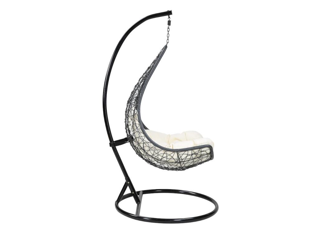 Sillón Colgante De Resina Trenzada Antracita Y Cojines Beige - OROSI