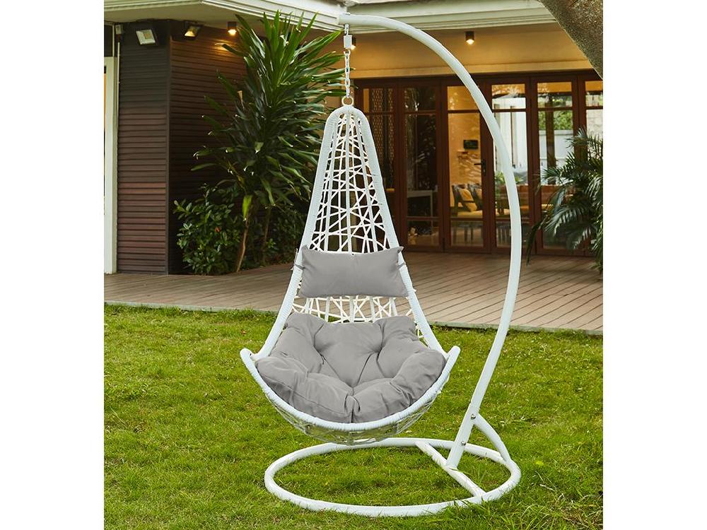Sillón colgante de resina trenzada - Blanco con cojines grises - OROSI de MYLIA