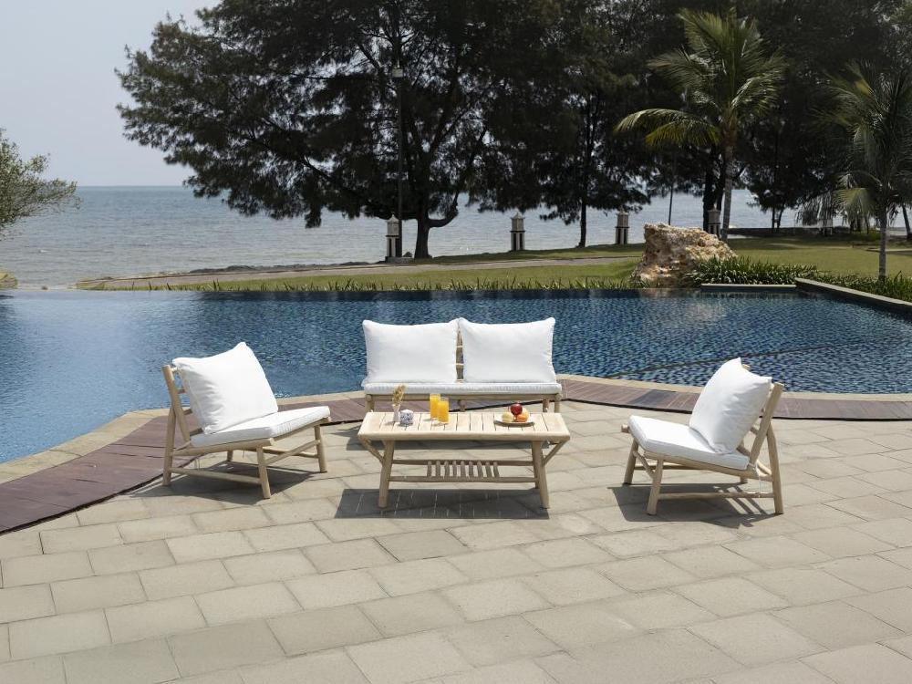 Sofá De Jardín De 2 Plazas De Teca Con Cojines - Natural Claro Y Blanco - TULUM De MYLIA