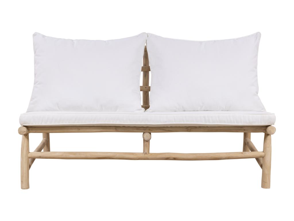 Sofá De Jardín De 2 Plazas De Teca Con Cojines - Natural Claro Y Blanco - TULUM De MYLIA