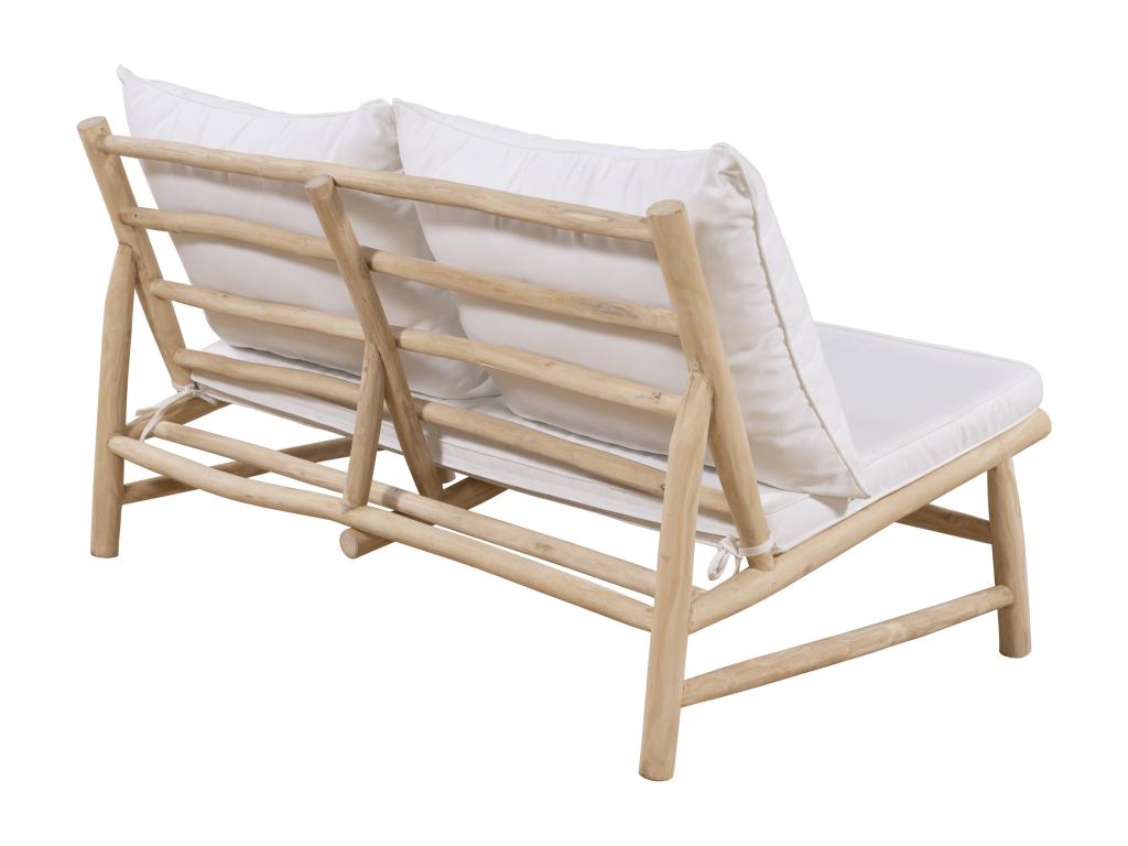 Sofá De Jardín De 2 Plazas De Teca Con Cojines - Natural Claro Y Blanco - TULUM De MYLIA