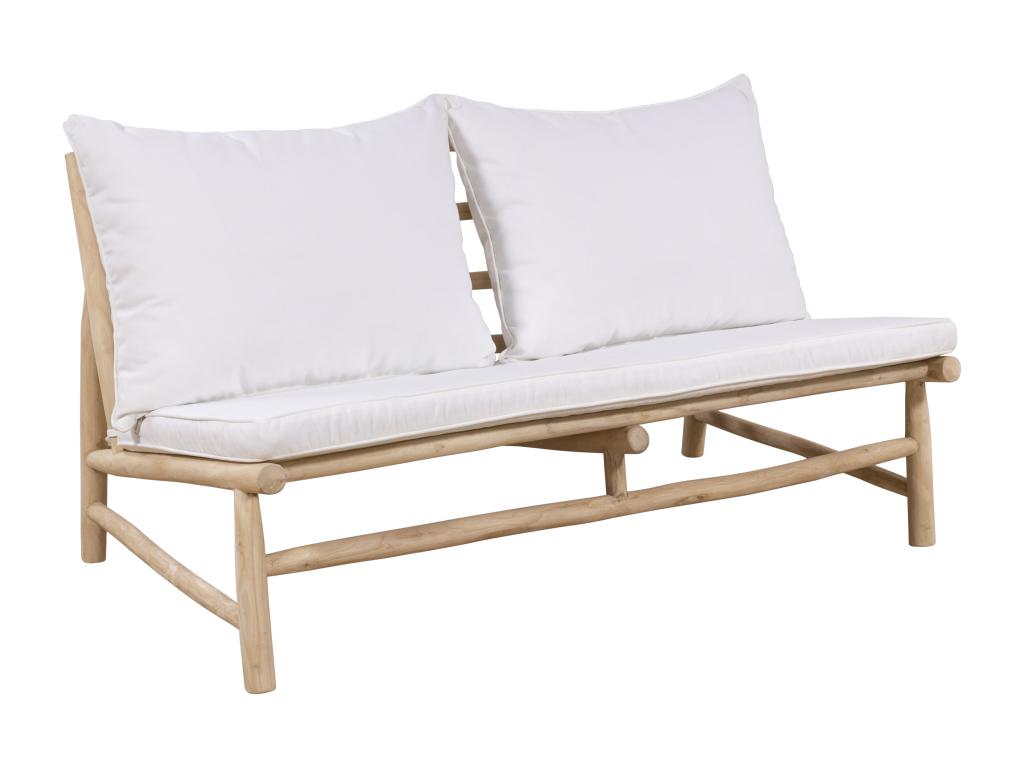 Sofá de jardín de 2 plazas de teca con cojines - Natural claro y blanco - TULUM de MYLIA