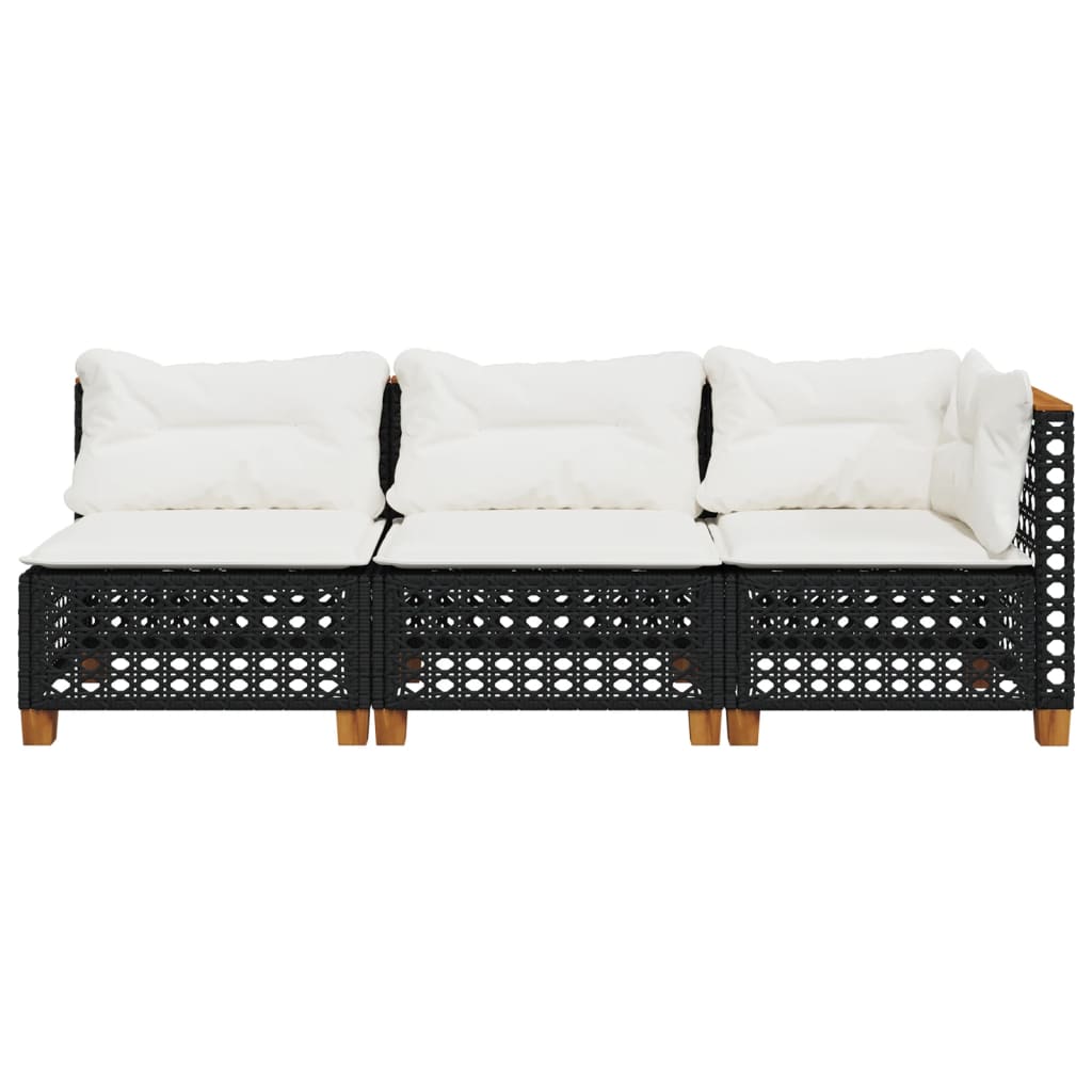 Sofá De Jardín | Sofá De Exterior De 3 Plazas Con Cojines Ratán Sintético Negro CFW66451