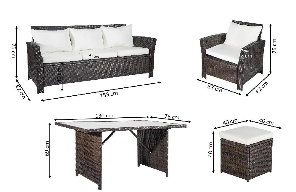 Sofa + Mesa + 2 Sillones+ 2 Pufs De Ratan PE. Muebles De Jardin Y Terraza Gris