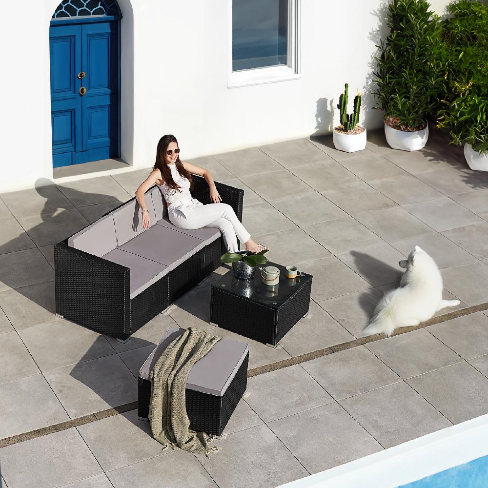 TECTAKE Conjunto De Ratán Para 3 O 4 Personas