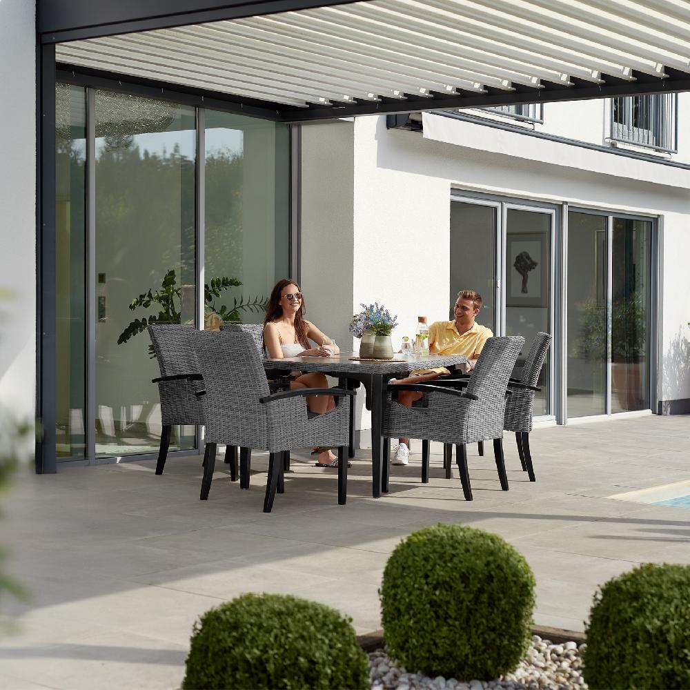 TECTAKE Mesa De Ratán Foggia Con 6 Sillas Rosarno Con Estructura De Madera