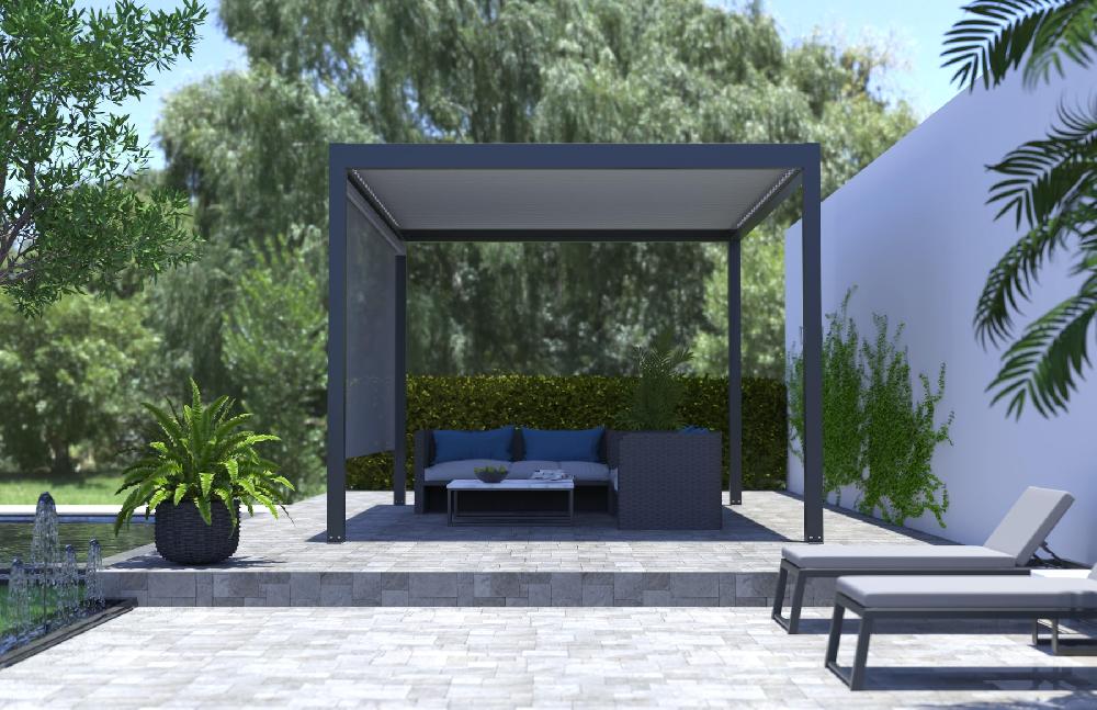 Toldo Fachada Pérgola Caleta De Poliéster Gris 393 X 393 Cm