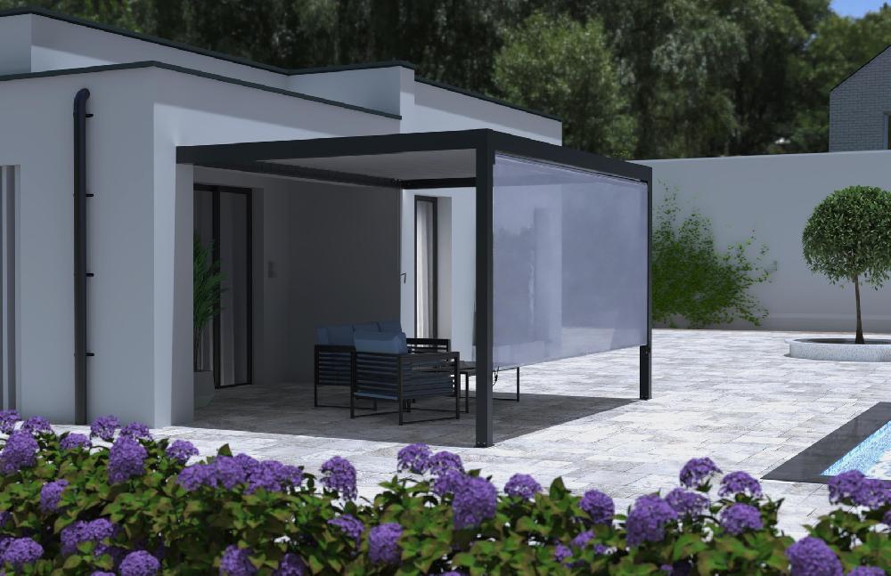 Toldo Fachada Pérgola Caleta De Poliéster Gris 393 X 393 Cm