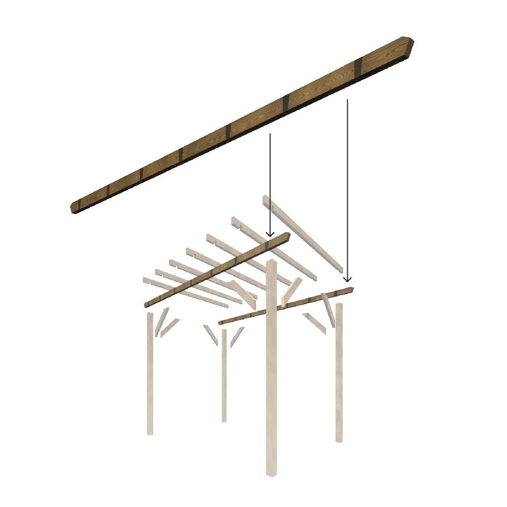 Travesaño De Madera Maciza Mecanizado De 9x4x360 Cm Para Pérgola