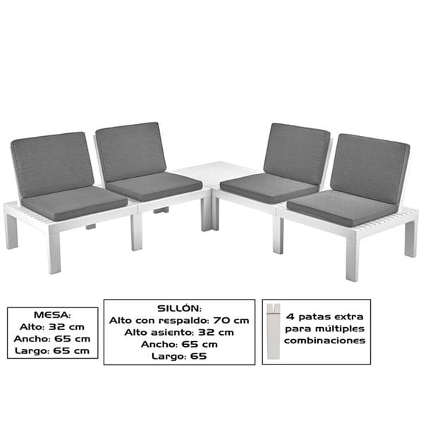 TRESILLO MOLOK + COJINES BLANCO CONJUNTO