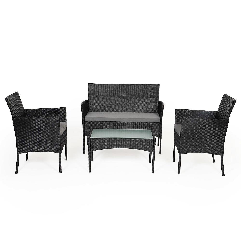 TULUM - Conjunto De Muebles De Jardin De Resina Trenzada - Negro Gris - BENEFFITO