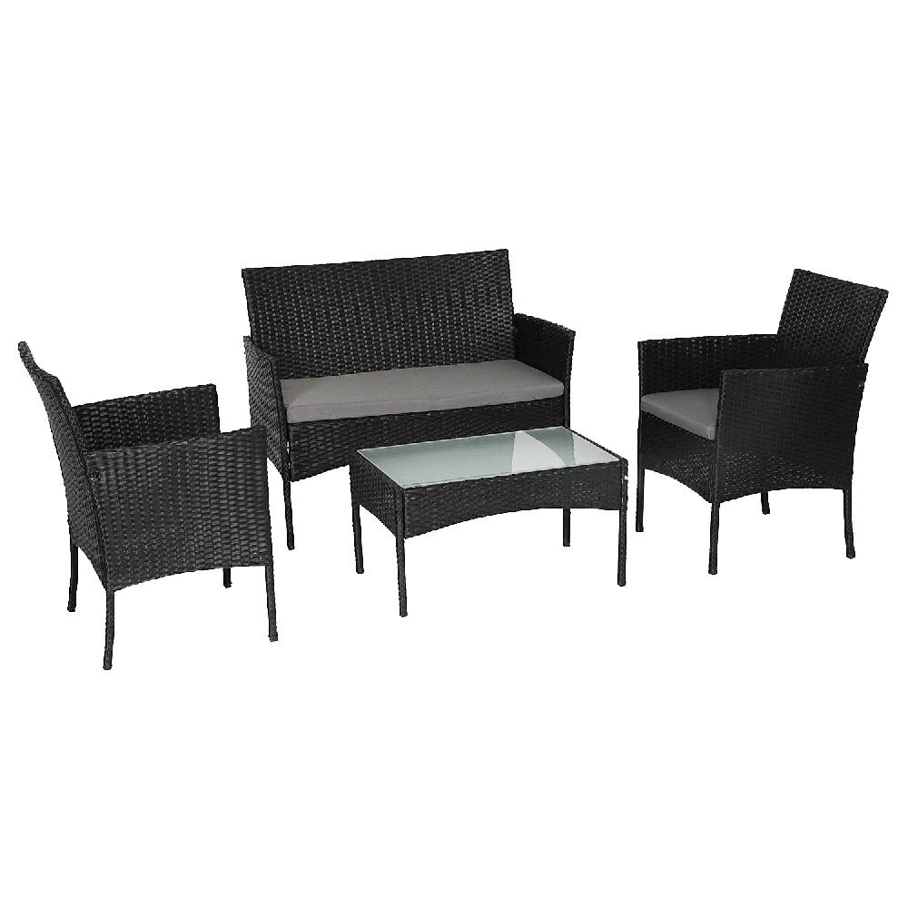 TULUM - Conjunto de Muebles de Jardin de Resina Trenzada - Negro Gris - BENEFFITO