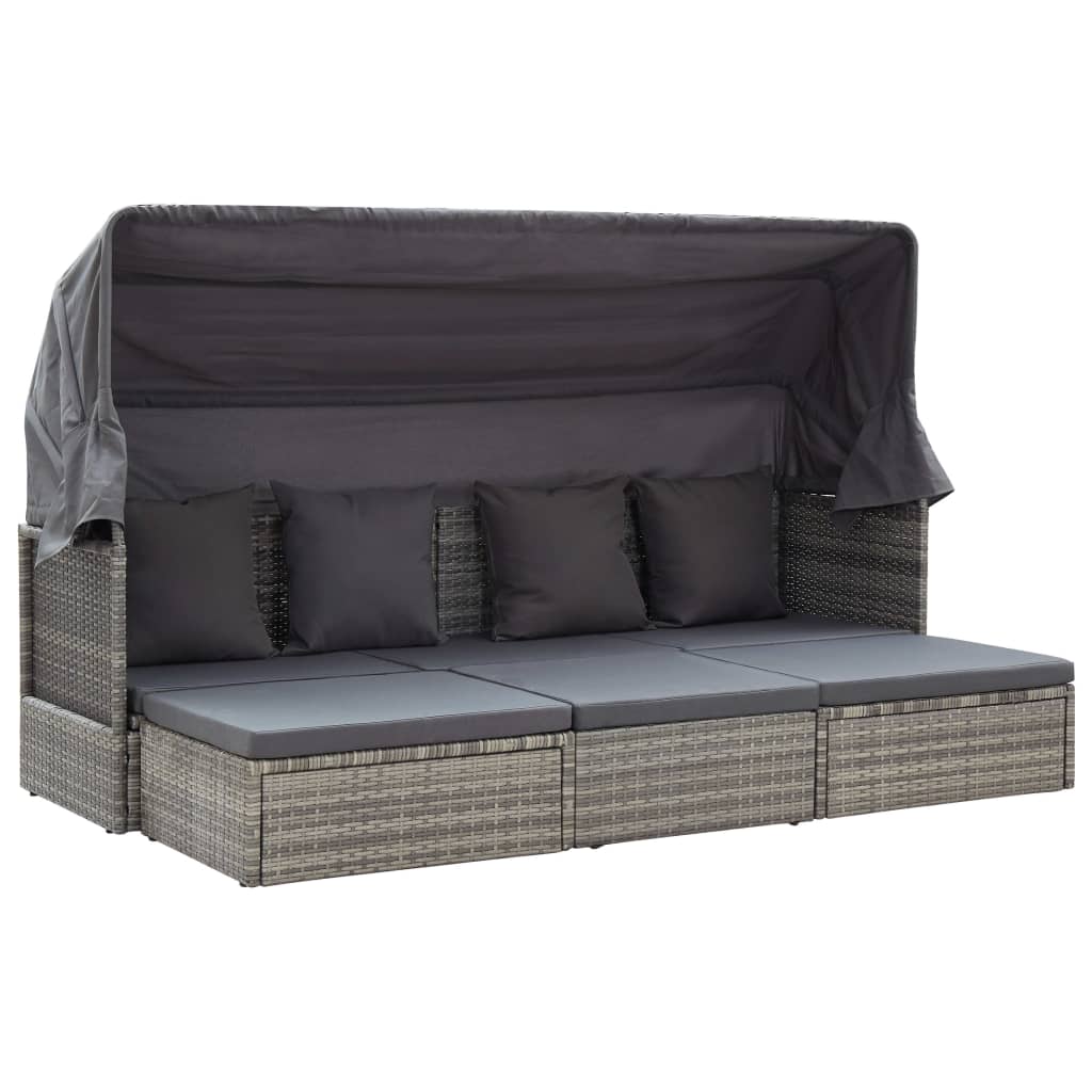 Tumbona Cama Para Adultos | Cama Jardín Con Techo Ratán Sintético Gris CFW118406