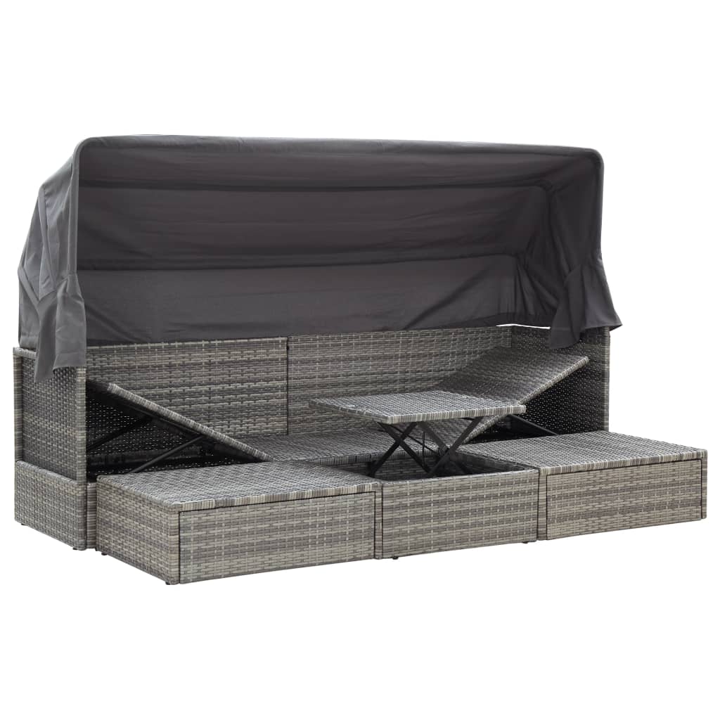 Tumbona Cama Para Adultos | Cama Jardín Con Techo Ratán Sintético Gris CFW118406