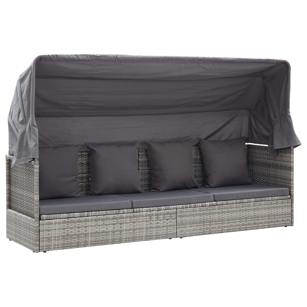 Tumbona Cama Para Adultos | Cama Jardín Con Techo Ratán Sintético Gris CFW118406