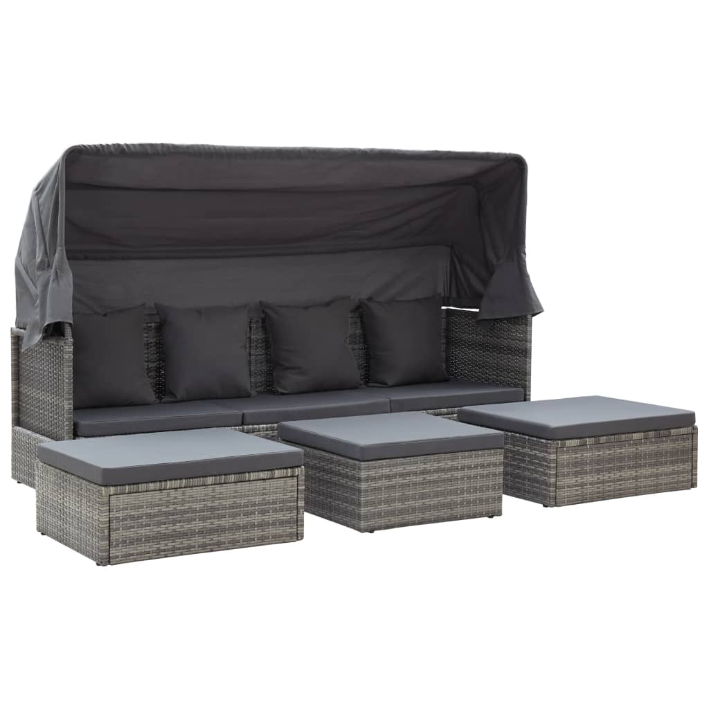 Tumbona Cama para adultos | Cama jardín con techo ratán sintético gris CFW118406