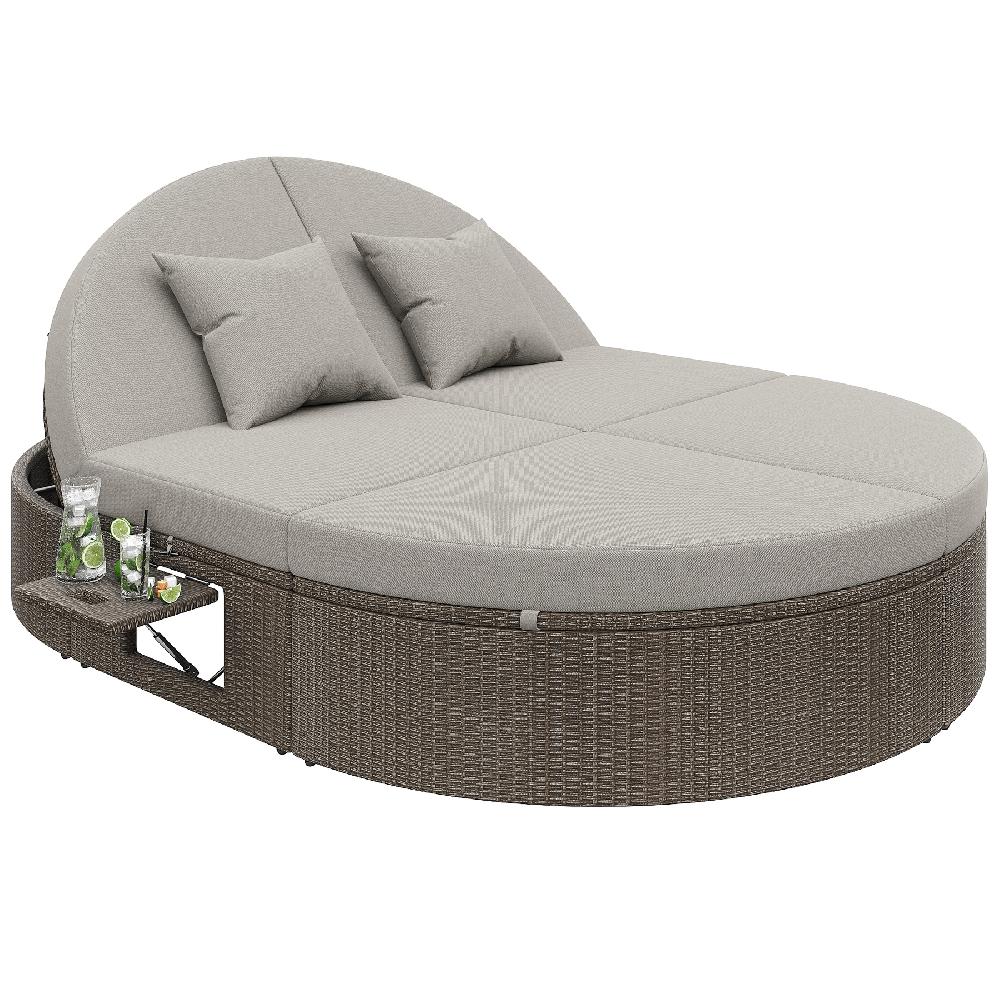 Tumbona De Exterior Regulable De 2 Plazas - Resina Trenzada Y Metal - Chaise Longue - Gris