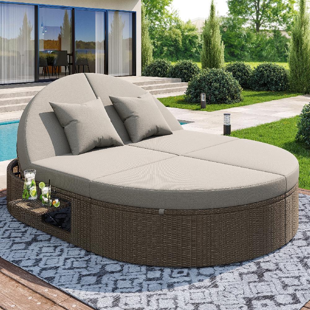 Tumbona de exterior regulable de 2 plazas - Resina trenzada y metal - Chaise longue - Gris